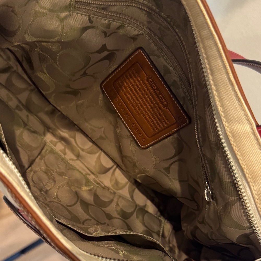 Coach Cream Canvas Tote with Brown Leather Trim - Picture 4 of 5